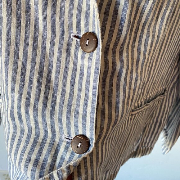 Tahari 100% Linen Blue & White Striped Blazer - Picture 5 of 8